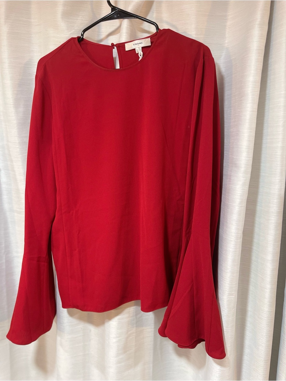 Frame Crimson Red Long-Sleeve Blouse with Bell Cuffs